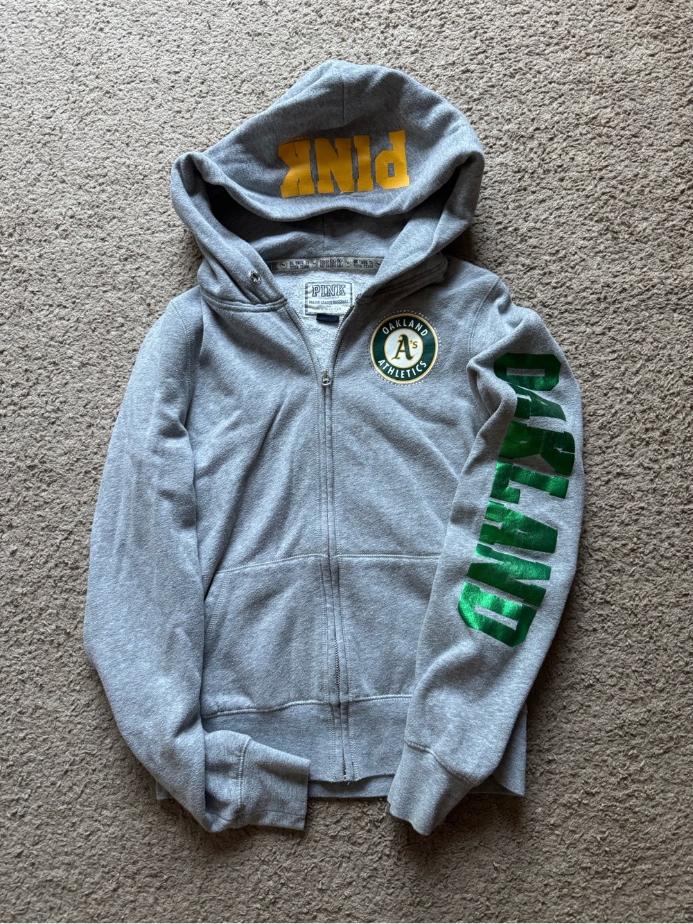 PINK Victoria's Secret Gray Oakland A's Zip Hoodie Size Small
